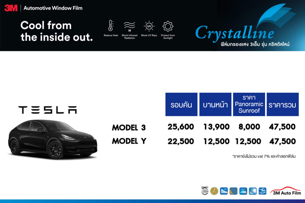 ฟิล์ม 3M Crystalline ติด Tesla ราคา