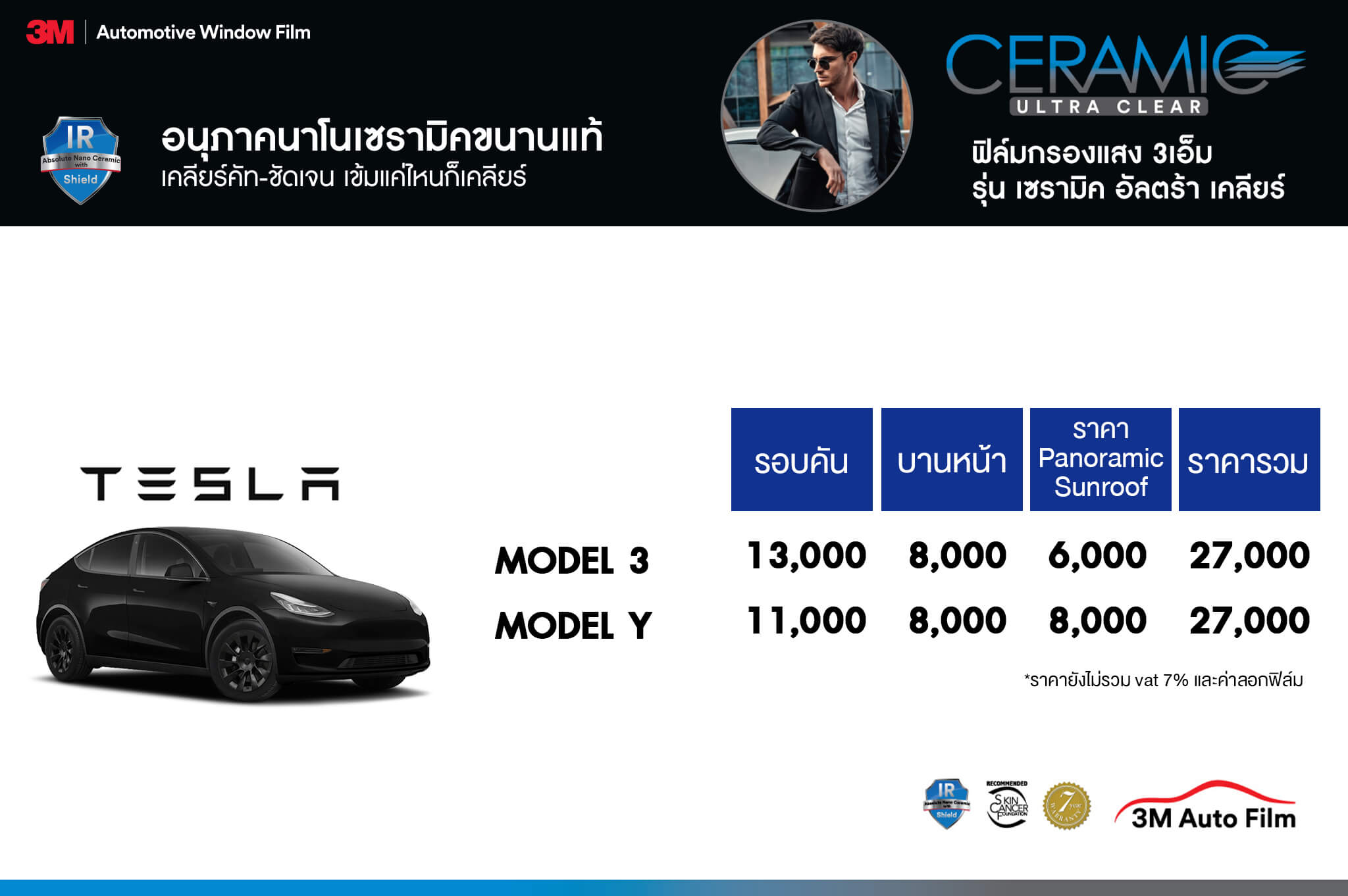 ราคาติด Tesla 3m ceramic ultra clear