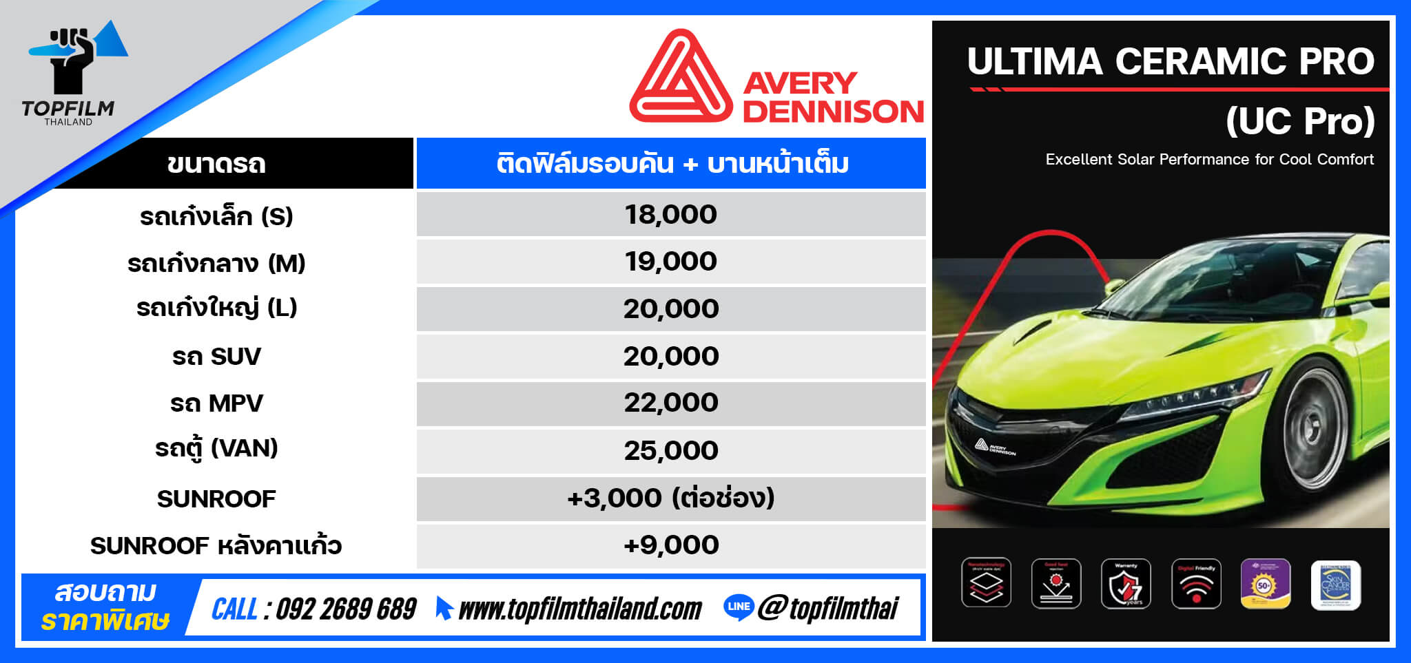 ราคาติดฟิล์ม Avery - Ultima Ceramic Pro