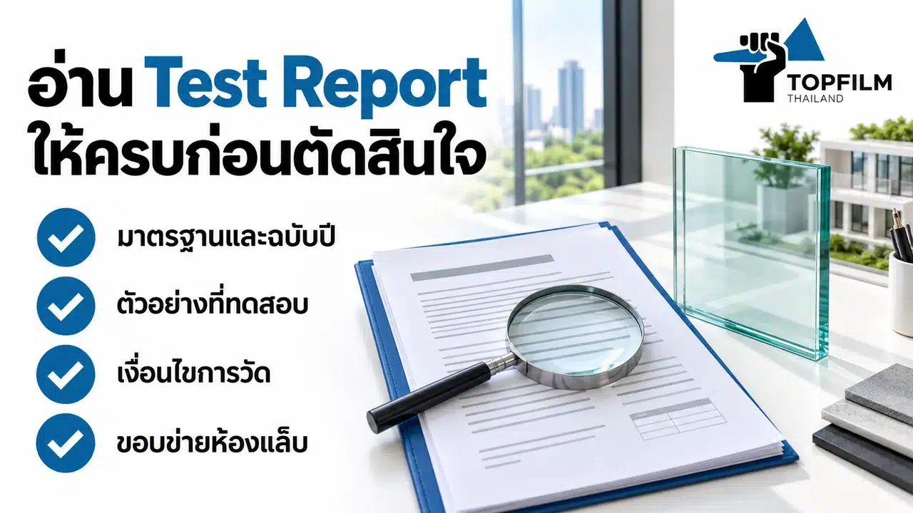 เช็กลิสต์อ่านรายงานทดสอบฟิล์ม โดยตรวจมาตรฐาน ตัวอย่าง เงื่อนไข และขอบข่ายห้องปฏิบัติการ